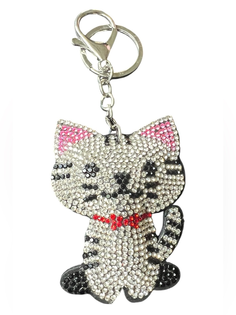 Crystal Cat Keychain Charm – Pink & Silver